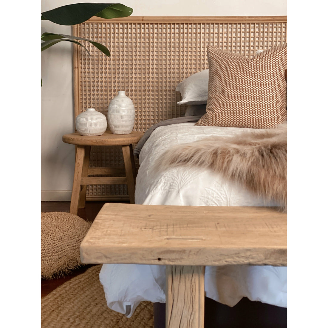 Karley Extra-Wide Bedhead in Natural Rattan