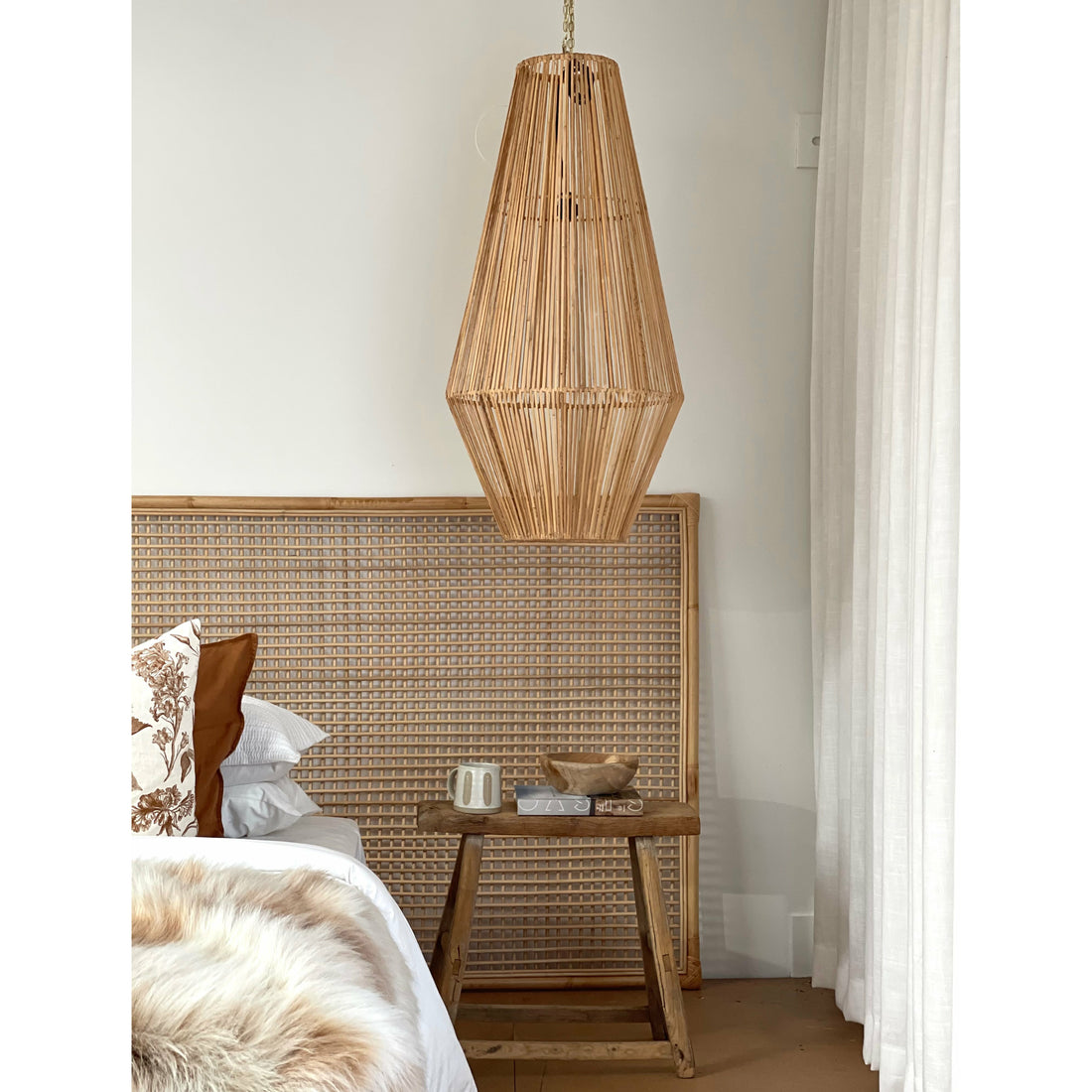 Karley Extra-Wide Bedhead in Natural Rattan
